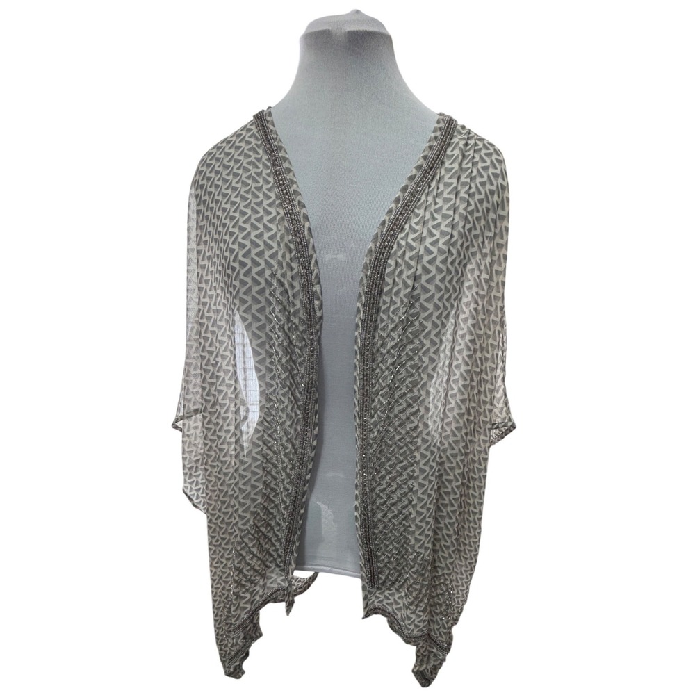ANTHROPOLOGIE ANDERSEN & LAUTH Beaded Geometric Print Kimono One Size Beige Gray